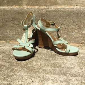 *Zara Sz6 Sea Foam Green Gold Strappy Wedge Sandal